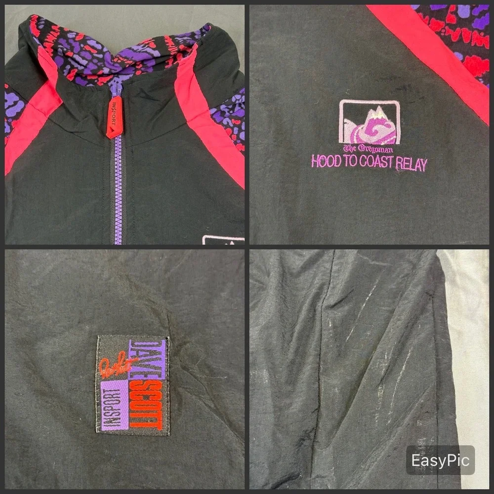 Insport Dave Scott Hood to Coast Relay Windbreaker Mens L Black Pink 90s Vintage